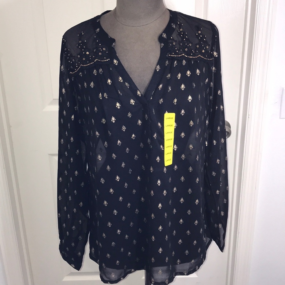 NWT Bila BLACK sheer Blouse SiZe L